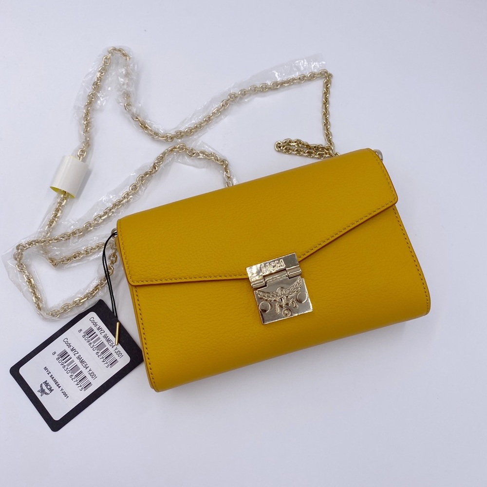 MCM Patricia Chain Leather Cross Body Golden Mango